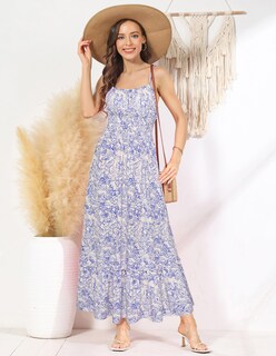 Foto 3 | Foto 3 | Vestido Largo Grace Karin, Sin Mangas, En Forma De A, Con Columpio, Playa, Azul Y Blanco - Venta Internacional.