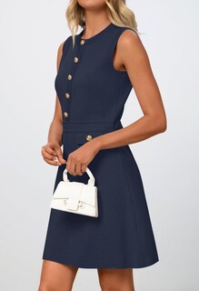 Foto 2 | Foto 2 | Vestido Merokeety Para Mujer, Formal, De Trabajo, Sin Mangas, Azul Marino - Venta Internacional.