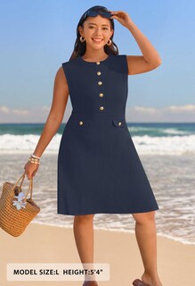 Foto 7 | Foto 7 | Vestido Merokeety Para Mujer, Formal, De Trabajo, Sin Mangas, Azul Marino - Venta Internacional.