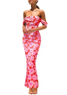 Foto 1 | Foto 1 | Vestido Largo Prettygarden Para Mujer, Ajustado Fruncido, Rosa, Daisy Xl - Venta Internacional.