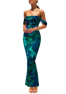 Foto 1 | Foto 1 | Vestido Largo Prettygarden Para Mujer, Ajustado Fruncido, Verde Y Floral - Venta Internacional.