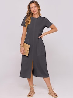 Foto 6 | Foto 6 | Vestido Midi Anrabess 2025, Casual De Verano, Cuello Redondo, Gris Oscuro - Venta Internacional.