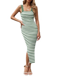 Foto 1 | Foto 1 | Vestido Midi Saodimallsu De Punto A Rayas Sin Mangas A-green Para Mujer - Venta Internacional.