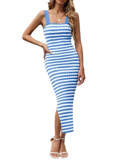 Foto 1 | Foto 1 | Vestido Midi Saodimallsu De Punto A Rayas Sin Mangas Para Mujer - Venta Internacional.