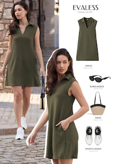 Foto 2 | Foto 2 | Vestido Evaless Caqui Para Mujer, Primavera Y Verano, Cuello En V, Sin Mangas - Venta Internacional.