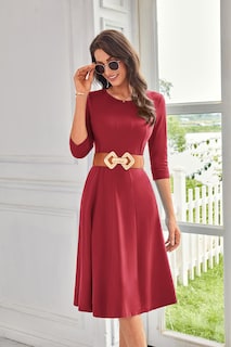 Foto 3 | Foto 3 | Vestido Grace Karin Fit And Flare Con Mangas 3/4, Color Rojo Vino Para Mujer - Venta Internacional.