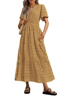 Foto 1 | Foto 1 | Vestido Largo Prettygarden 2025 De Verano Con Cuello En V Y Ojales Para Mujer - Venta Internacional.