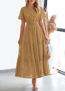 Foto 2 | Foto 2 | Vestido Largo Prettygarden 2025 De Verano Con Cuello En V Y Ojales Para Mujer - Venta Internacional.