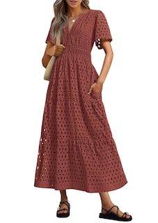 Foto 1 | Foto 1 | Vestido Largo Prettygarden 2025 Para Mujer Con Cuello En V Y Manga Corta - Venta Internacional.