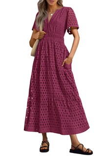 Foto 1 | Foto 1 | Vestido Largo Prettygarden Para Mujer 2025 Con Cuello En V Y Ojales, Color Rojo Vino - Venta Internacional.
