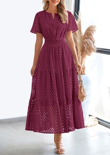 Foto 2 | Foto 2 | Vestido Largo Prettygarden Para Mujer 2025 Con Cuello En V Y Ojales, Color Rojo Vino - Venta Internacional.