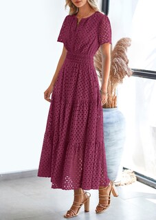Foto 3 | Foto 3 | Vestido Largo Prettygarden Para Mujer 2025 Con Cuello En V Y Ojales, Color Rojo Vino - Venta Internacional.