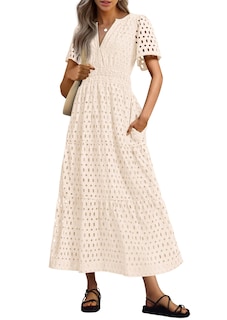 Foto 1 | Foto 1 | Vestido Largo Prettygarden 2025 De Verano Con Cuello En V Y Ojales Para Mujer - Venta Internacional.