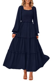 Foto 1 | Foto 1 | Vestido Largo Prettygarden Para Mujer, Estampado Primaveral, Azul Marino - Venta Internacional.