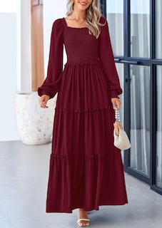 Foto 4 | Foto 4 | Vestido Largo Prettygarden Para Mujer, Estampado Primaveral, Rojo Vino Oscuro - Venta Internacional.