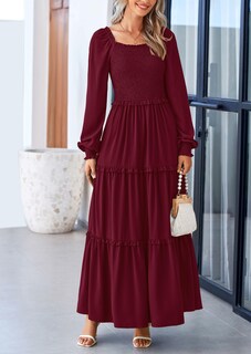 Foto 5 | Foto 5 | Vestido Largo Prettygarden Para Mujer, Estampado Primaveral, Rojo Vino Oscuro - Venta Internacional.