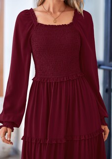 Foto 7 | Foto 7 | Vestido Largo Prettygarden Para Mujer, Estampado Primaveral, Rojo Vino Oscuro - Venta Internacional.