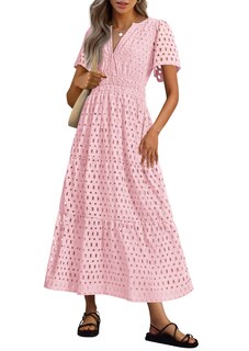 Foto 1 | Foto 1 | Vestido Largo Prettygarden 2025 Para Verano, Cuello En V, Ojales, Rosa, Xs - Venta Internacional.