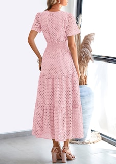 Foto 2 | Foto 2 | Vestido Largo Prettygarden 2025 Para Verano, Cuello En V, Ojales, Rosa, Xs - Venta Internacional.
