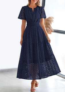 Foto 5 | Foto 5 | Vestido Largo Prettygarden Para Mujer, Verano 2025, Cuello En V, Ojales, Azul Marino - Venta Internacional.