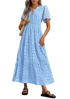 Vestido Largo Prettygarden Para Mujer, Verano 2025, Cuello En V Y Ojales, Azul - Venta Internacional.