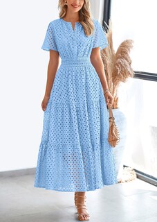 Foto 5 | Foto 5 | Vestido Largo Prettygarden Para Mujer, Verano 2025, Cuello En V Y Ojales, Azul - Venta Internacional.