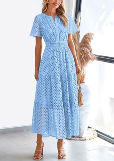 Foto 7 | Foto 7 | Vestido Largo Prettygarden Para Mujer, Verano 2025, Cuello En V Y Ojales, Azul - Venta Internacional.