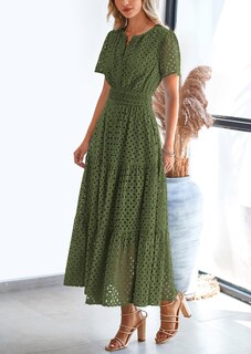 Foto 3 | Foto 3 | Vestido Largo Prettygarden Para Mujer 2025 Con Cuello En V Y Ojales, Color Verde Militar - Venta Internacional.