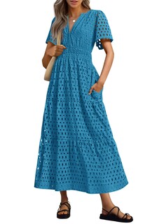 Foto 1 | Foto 1 | Vestido Largo Prettygarden 2025 De Verano Con Cuello En V Y Ojales Para Mujer - Venta Internacional.