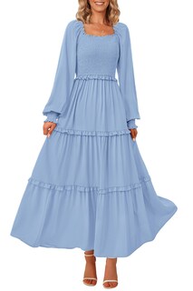 Foto 1 | Foto 1 | Vestido Largo Prettygarden Para Mujer, Estampado Primaveral, Azul Claro - Venta Internacional.