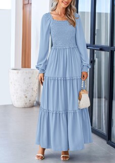 Foto 5 | Foto 5 | Vestido Largo Prettygarden Para Mujer, Estampado Primaveral, Azul Claro - Venta Internacional.