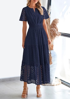 Foto 4 | Foto 4 | Vestido Largo Prettygarden 2025 Para Verano, Cuello En V, Ojales, Azul Marino, Talla M - Venta Internacional.