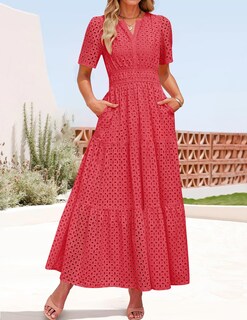 Foto 3 | Foto 3 | Vestido Largo Zesica 2025 De Verano Con Manga Corta Y Cuello En V Para Mujer - Venta Internacional.