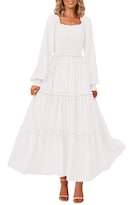 Vestido Largo Prettygarden Para Mujer, Estampado Primaveral, Blanco, Talla Pequeña - Venta Internacional.