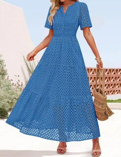 Foto 6 | Foto 6 | Vestido Largo Zesica 2025 De Verano Con Manga Corta Y Cuello En V Para Mujer - Venta Internacional.