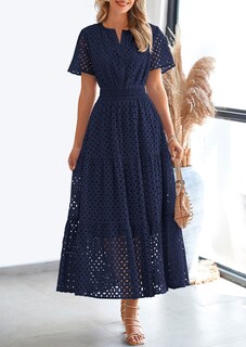 Foto 2 | Foto 2 | Vestido Largo Prettygarden Para Mujer, Verano 2025, Cuello En V, Ojales, Azul Marino - Venta Internacional.