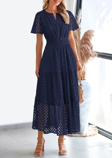 Foto 4 | Foto 4 | Vestido Largo Prettygarden Para Mujer, Verano 2025, Cuello En V, Ojales, Azul Marino - Venta Internacional.