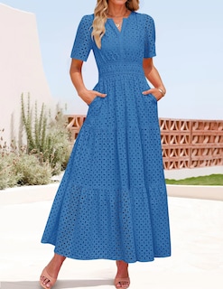 Foto 3 | Foto 3 | Vestido Largo Zesica 2025 De Verano Con Manga Corta Y Cuello En V Para Mujer - Venta Internacional.