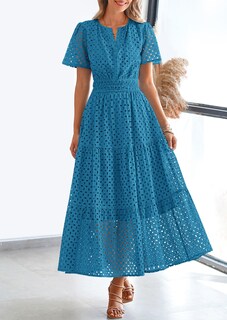 Foto 5 | Foto 5 | Vestido Largo Prettygarden Para Mujer, Verano 2025, Cuello En V Y Ojales, Azul - Venta Internacional.