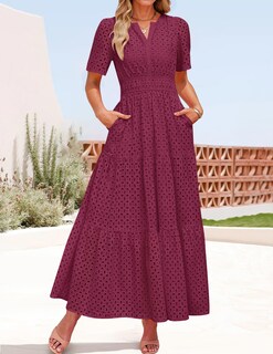 Foto 3 | Foto 3 | Vestido Largo Zesica 2025 De Verano Con Manga Corta Y Cuello En V Para Mujer - Venta Internacional.