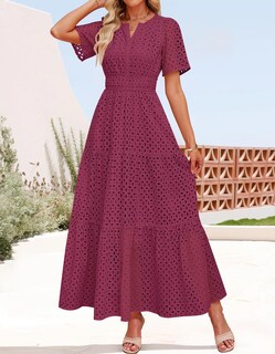 Foto 4 | Foto 4 | Vestido Largo Zesica 2025 De Verano Con Manga Corta Y Cuello En V Para Mujer - Venta Internacional.