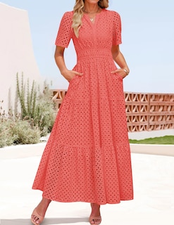Foto 3 | Foto 3 | Vestido Largo Zesica 2025 De Verano Con Manga Corta Y Cuello En V Para Mujer - Venta Internacional.