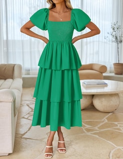 Foto 2 | Foto 2 | Vestido Midi Zesica 2025 Summer Boho De Manga Corta Abullonada Para Mujer - Venta Internacional.