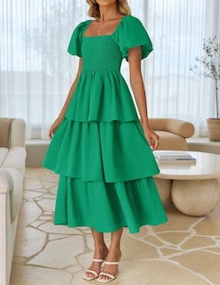 Foto 3 | Foto 3 | Vestido Midi Zesica 2025 Summer Boho De Manga Corta Abullonada Para Mujer - Venta Internacional.