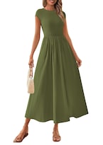 Vestido Largo Casual De Verano Prettygarden Para Mujer, Color Verde Militar - Venta Internacional.