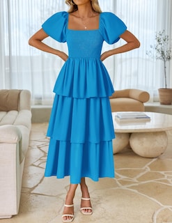 Foto 2 | Foto 2 | Vestido Zesica Para Mujer 2025, Estilo Bohemio, Midi, Azul, Talla Xl - Venta Internacional.