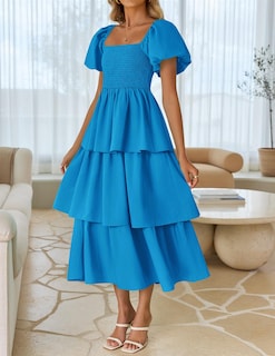 Foto 3 | Foto 3 | Vestido Zesica Para Mujer 2025, Estilo Bohemio, Midi, Azul, Talla Xl - Venta Internacional.