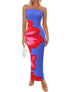 Foto 1 | Foto 1 | Vestido Largo Prettygarden Para Mujer, Sin Tirantes, Con Estampado Floral - Venta Internacional.