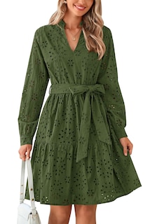 Foto 1 | Foto 1 | Vestido Prettygarden Para Mujer, Manga Larga, Cuello En V, Línea A, Verde - Venta Internacional.
