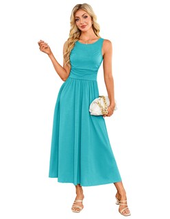 Foto 1 | Foto 1 | Vestido Grace Karin Para Verano De 2025, Línea A, Con Estampado Fruncido, Maxi, Azul Claro, Talla M - Venta Internacional.